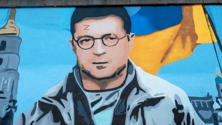 A mural by graffiti artist KAWU depicting Ukrainian President Volodymyr Zelenskiy as Harry Potter with Z on his forehead (instead of lightning bolt) symbolising Russia's invasion of Ukraine is seen in Poznan, Poland March 9, 2022.