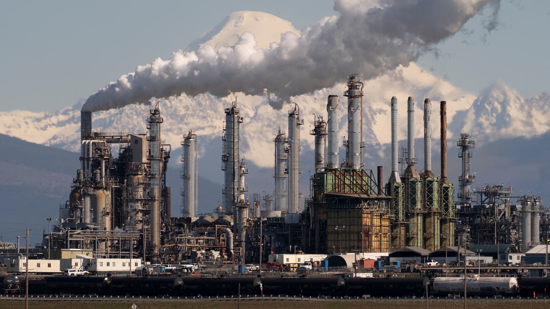 A general view shows Marathon Petroleum's oil refinery, following Russia's invasion of Ukraine, in Anacortes, Washington, March 9, 2022.
