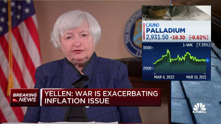 The war is exacerbating inflation, says Janet Yellen