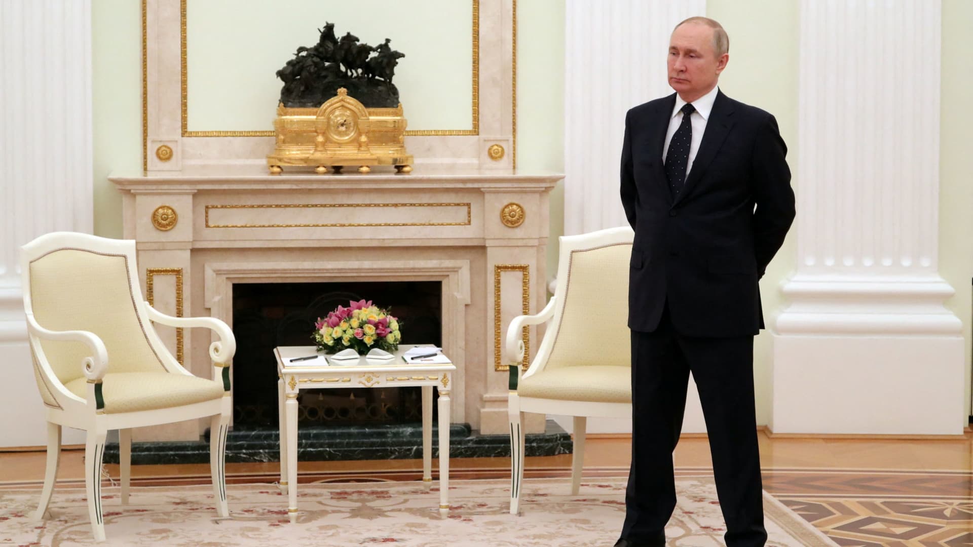 Russian President Vladimir Putin looks on before a meeting with Belarusian President Alexander Lukashenko at the Kremlin in Moscow, Russia March 11, 2022.
