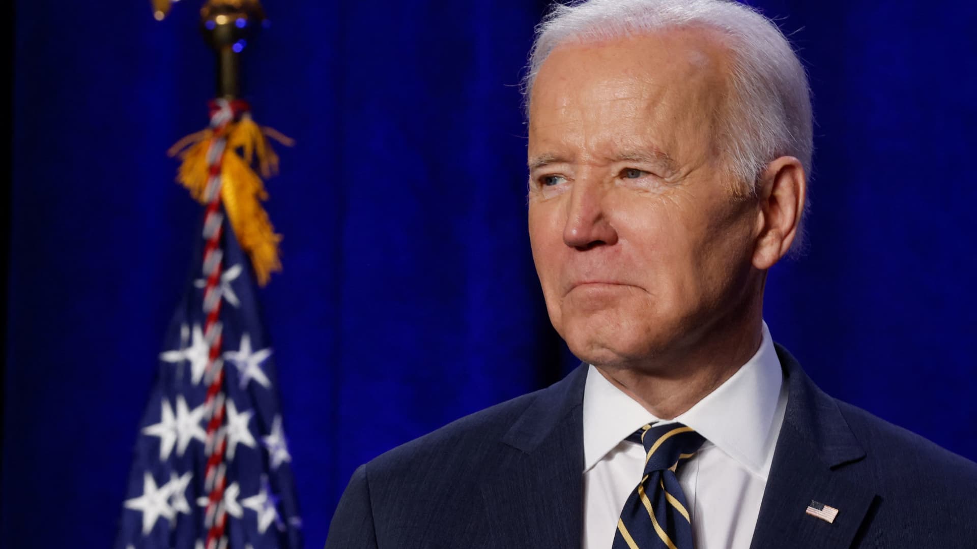 U.S. President Joe Biden reacts at the House Democratic Caucus Issues Conference in Philadelphia, Pennsylvania, March 11, 2022.