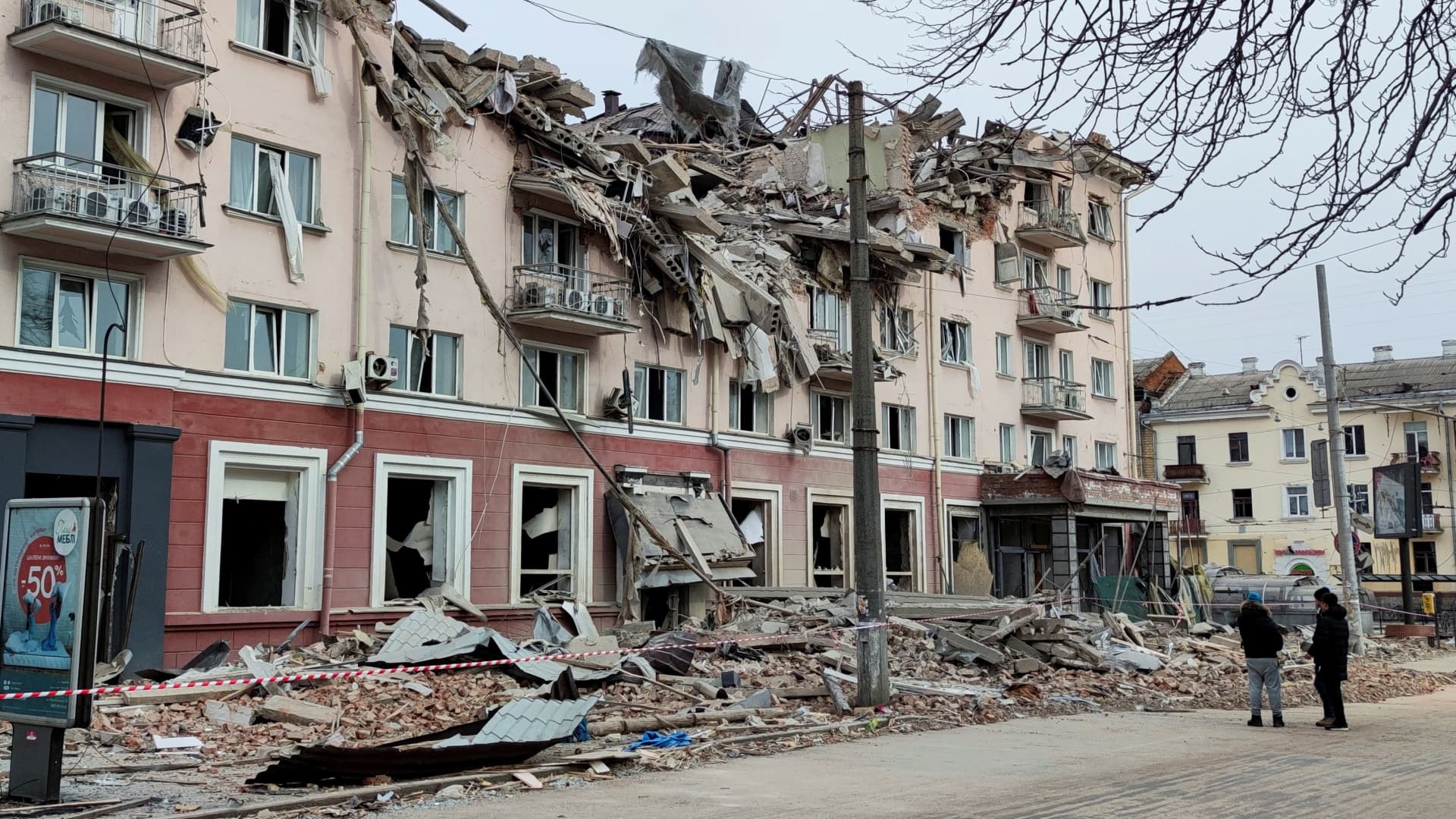 An external view shows hotel ‘Ukraine’ destroyed during an air strike, as Russia's attack on Ukraine continues, in central Chernihiv, Ukraine March 12, 2022.