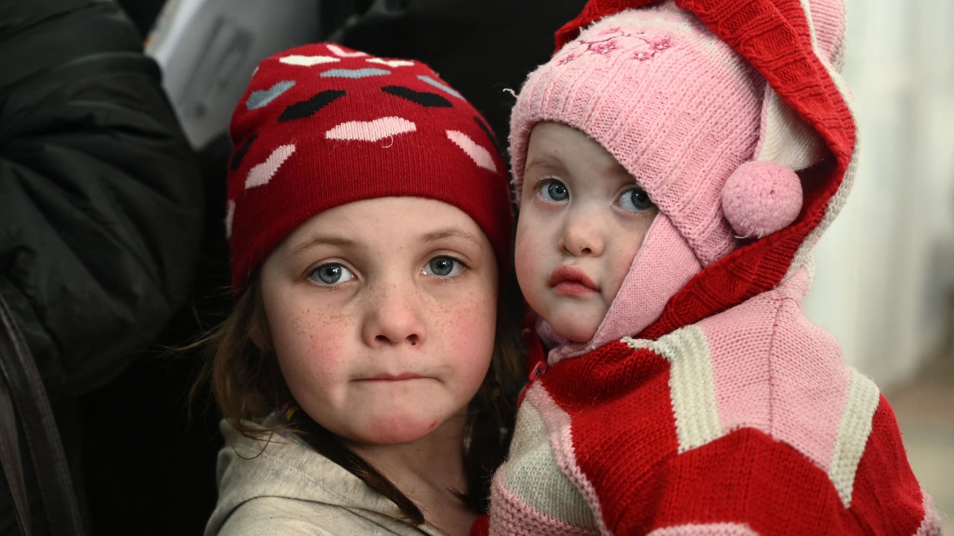 Children stay at a temporary accommodation centre for evacuees, including residents of the Ukrainian city of Mariupol, in the building of a local sports school in Taganrog in the Rostov region, Russia March 17, 2022.