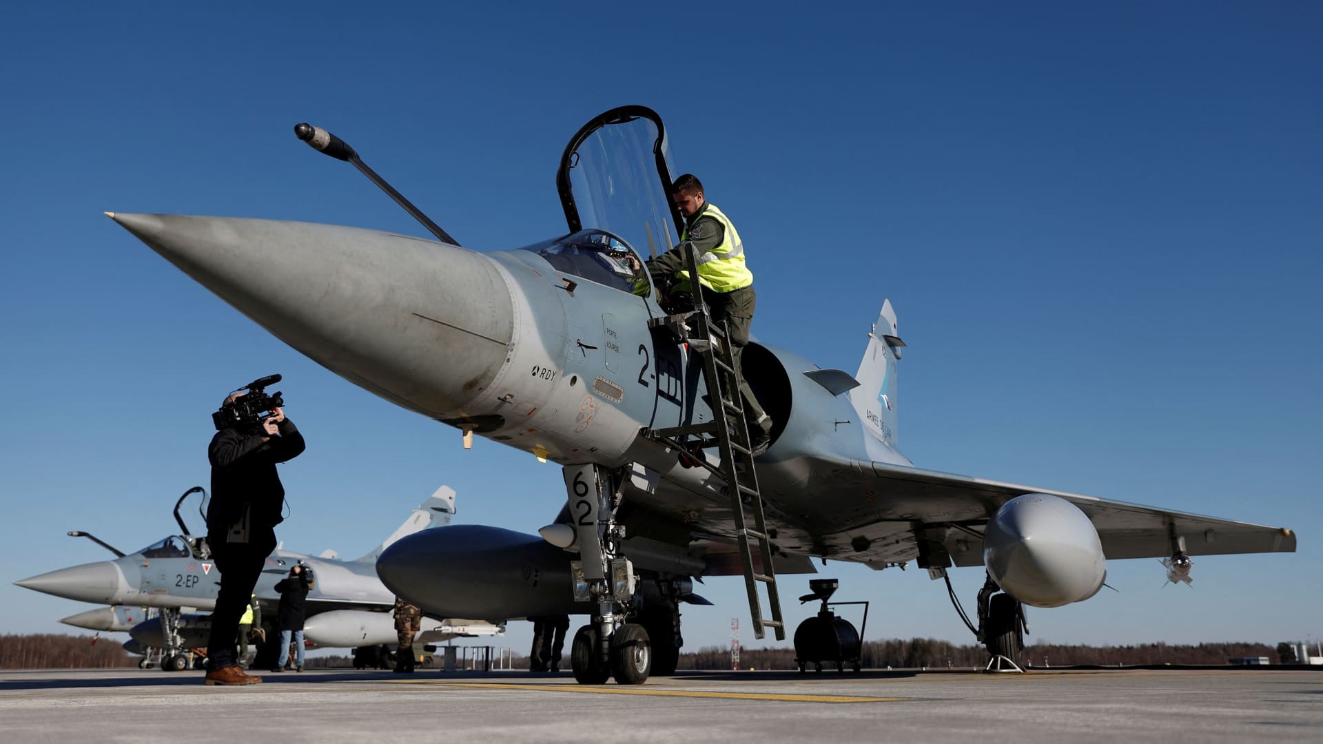A Mirage 2000-5F fighter aircraft that served as part of NATO's enhanced Air Policing (eAP) to secure the skies over Baltic allies following Russia's invasion of Ukraine, is seen at Amari military airbase in Amari, Estonia, March 17, 2022.