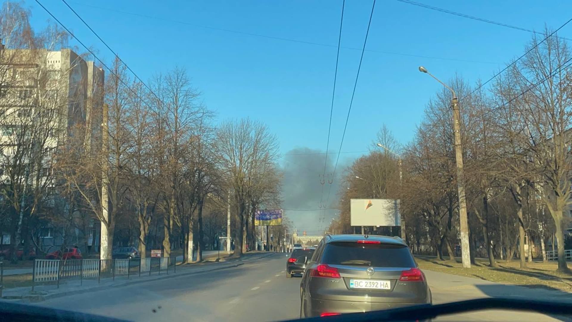 Smoke rises near city center as Russian attacks continue in Lviv, Ukraine on March 18, 2022. Ukrainian forces closed the roads to the region.