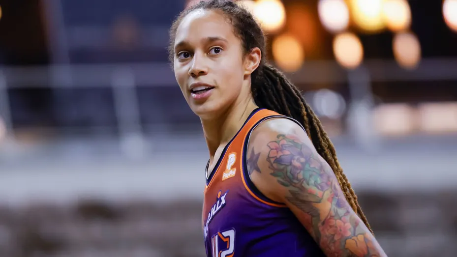 Brittney Griner #42 of the Phoenix Mercury is seen during the game against the Indiana Fever at Indiana Farmers Coliseum on September 6, 2021 in Indianapolis, Indiana. NOTE TO USER: User expressly acknowledges and agrees t