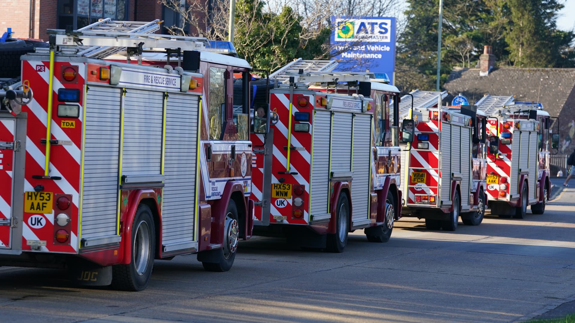 A convoy of donated emergency service equipment, organised by Fire AID and the National Fire Chiefs Council, sets off from Ashford in Kent, heading for the Polish border with Ukraine. Picture date: Saturday March 19, 2022.