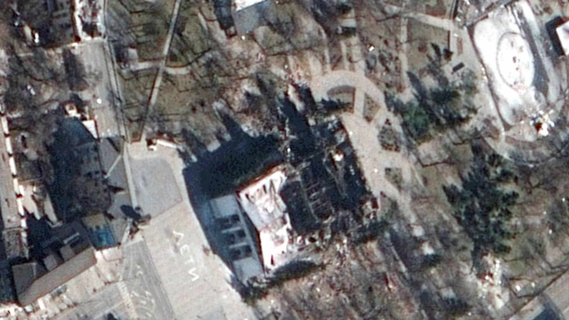 A satellite image shows a view of Mariupol Drama Theatre aftermath of an airstrike, in Mariupol, Ukraine, March 19, 2022.