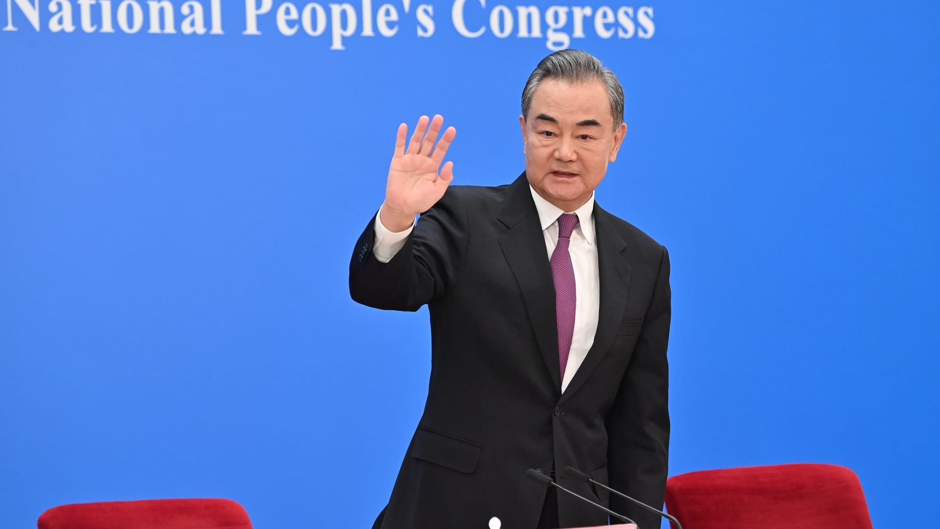 Chinese State Councilor and Foreign Minister Wang Yi attends a press conference on China's foreign policy and foreign relations on the sidelines of the fifth session of the 13th National People's Congress NPC in Beijing, China on March 7, 2022.