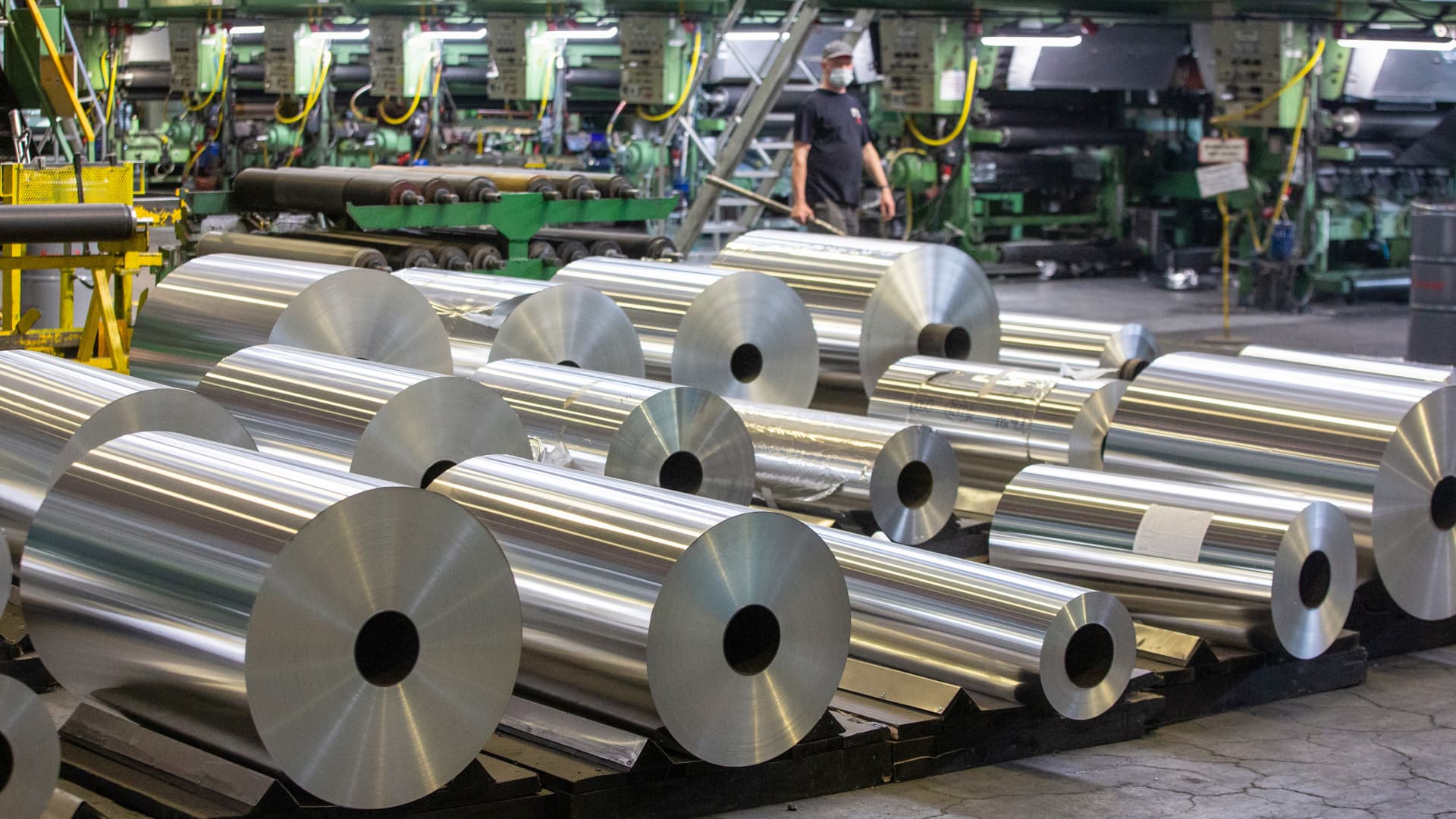 Rolls of aluminum foil at the Sayanal foil mill, operated by United Co. Rusal, in Sayanogorsk, Russia, on Wednesday, May 26, 2021.