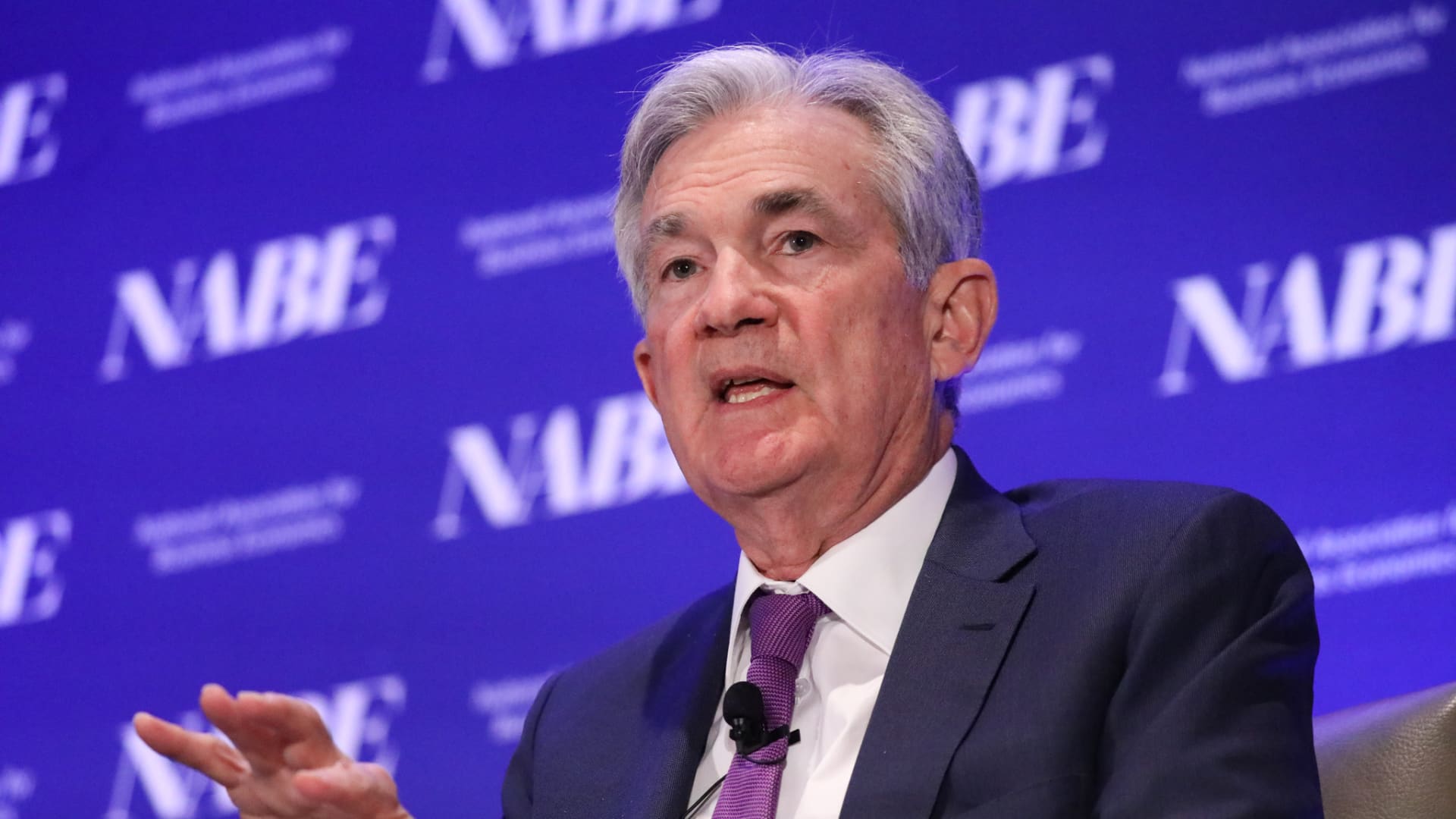 Jerome Powell, Chairman of the U.S. Federal Reserve, speaks during the National Association of Business Economicseconomic policy conference in Washington, D.C, United States on March 21, 2022.