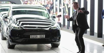 Elon Musk breaks out the dance moves as he opens new Tesla factory in Germany