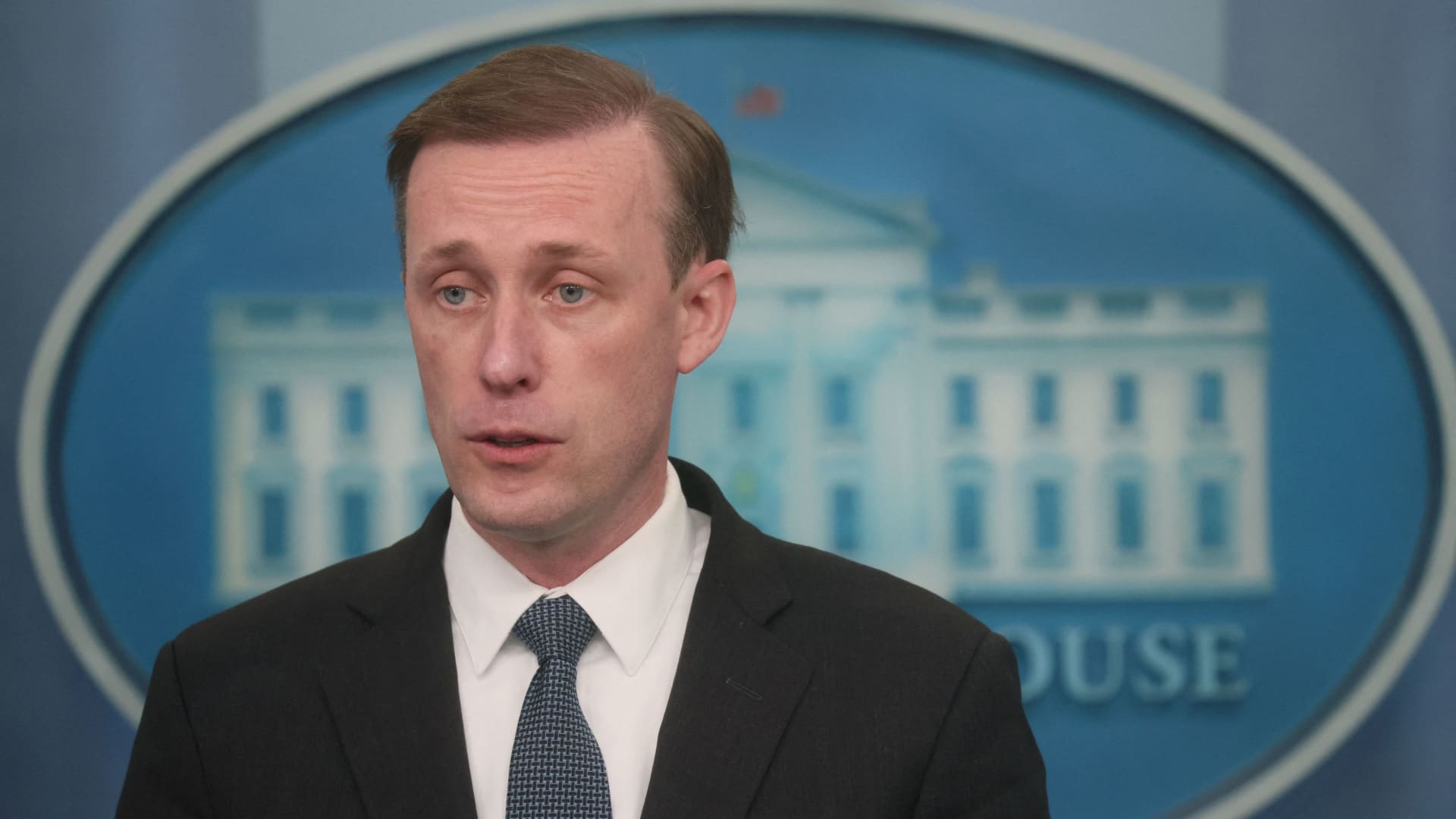 U.S. National Security Advisor Jake Sullivan speaks to the media about the war in Ukraine and other topics at the White House in Washington, U.S., March 22, 2022.