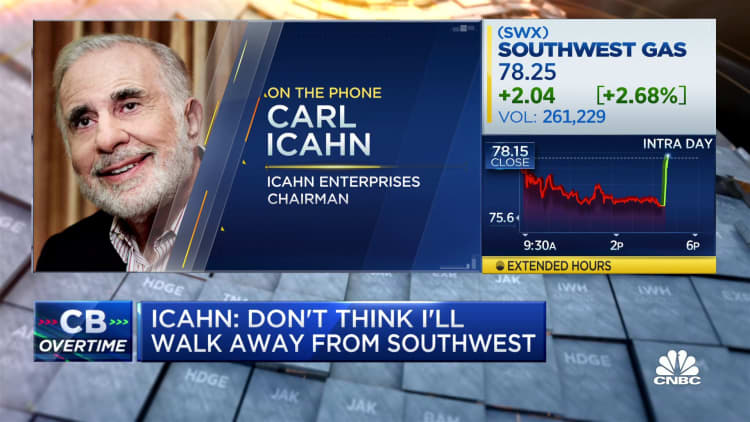 Billionaire investor Carl Icahn says he doesn't think he'll walk away from Southwest