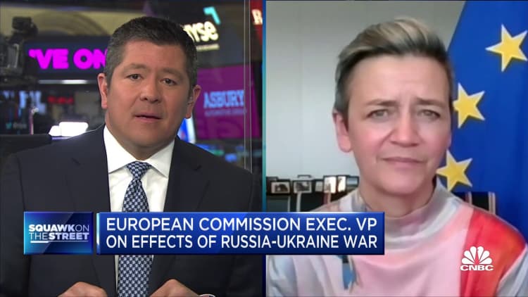 'The important thing for us, right here, right now is to stand by Ukraine,' says Margrethe Vestager