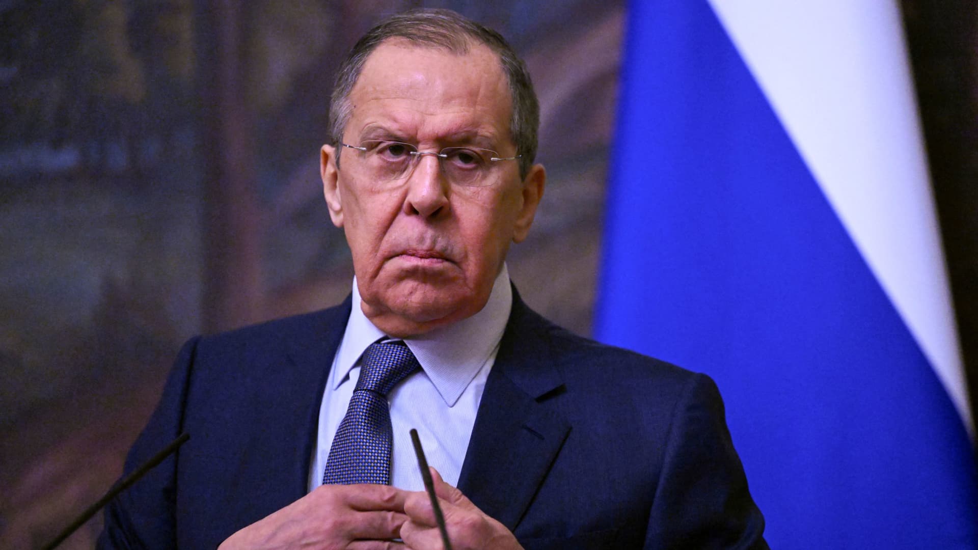 Russian Foreign Minister Sergei Lavrov attends a news conference following talks with President of the International Committee of the Red Cross (ICRC) Peter Maurer in Moscow, Russia March 24, 2022.
