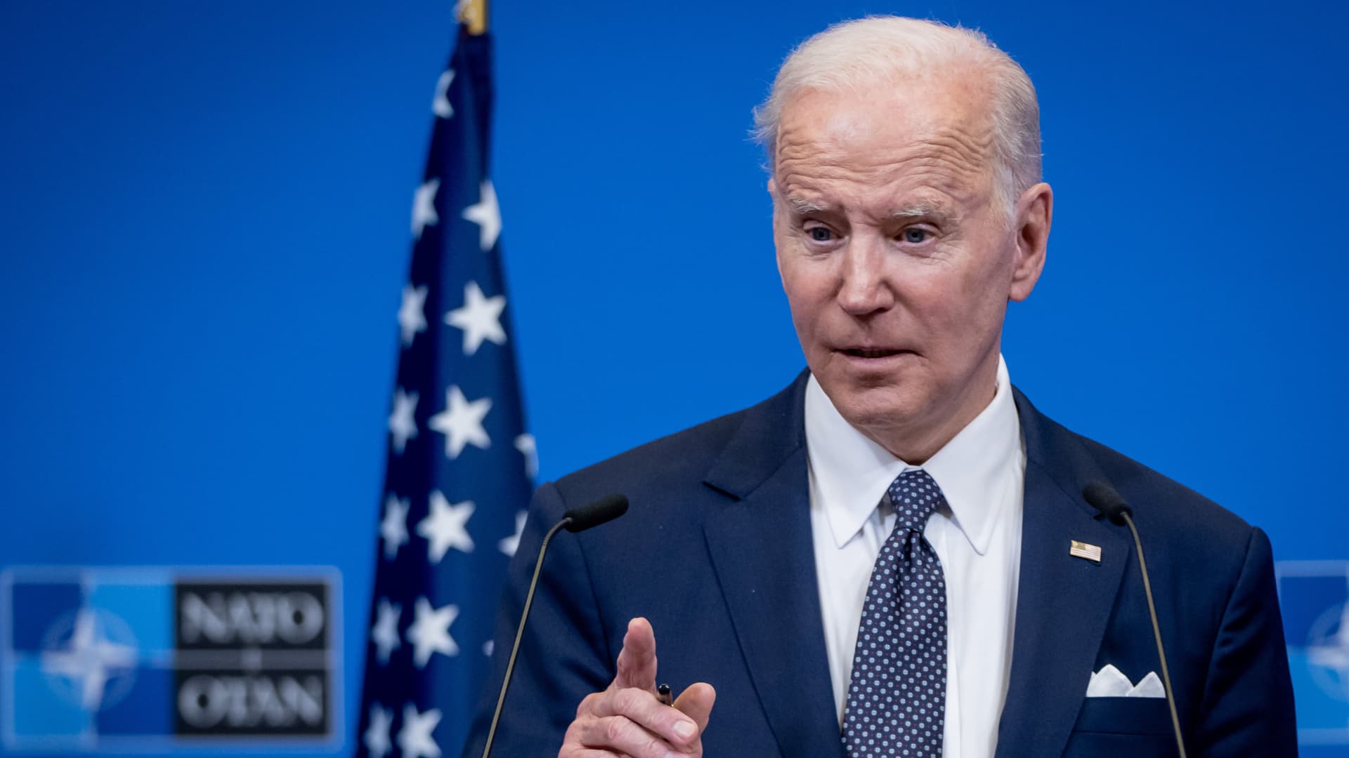 U.S. President Joe Biden attends a press conference after the special NATO summit at NATO headquarters. The meeting is to discuss the current situation in Russia's war in Ukraine.