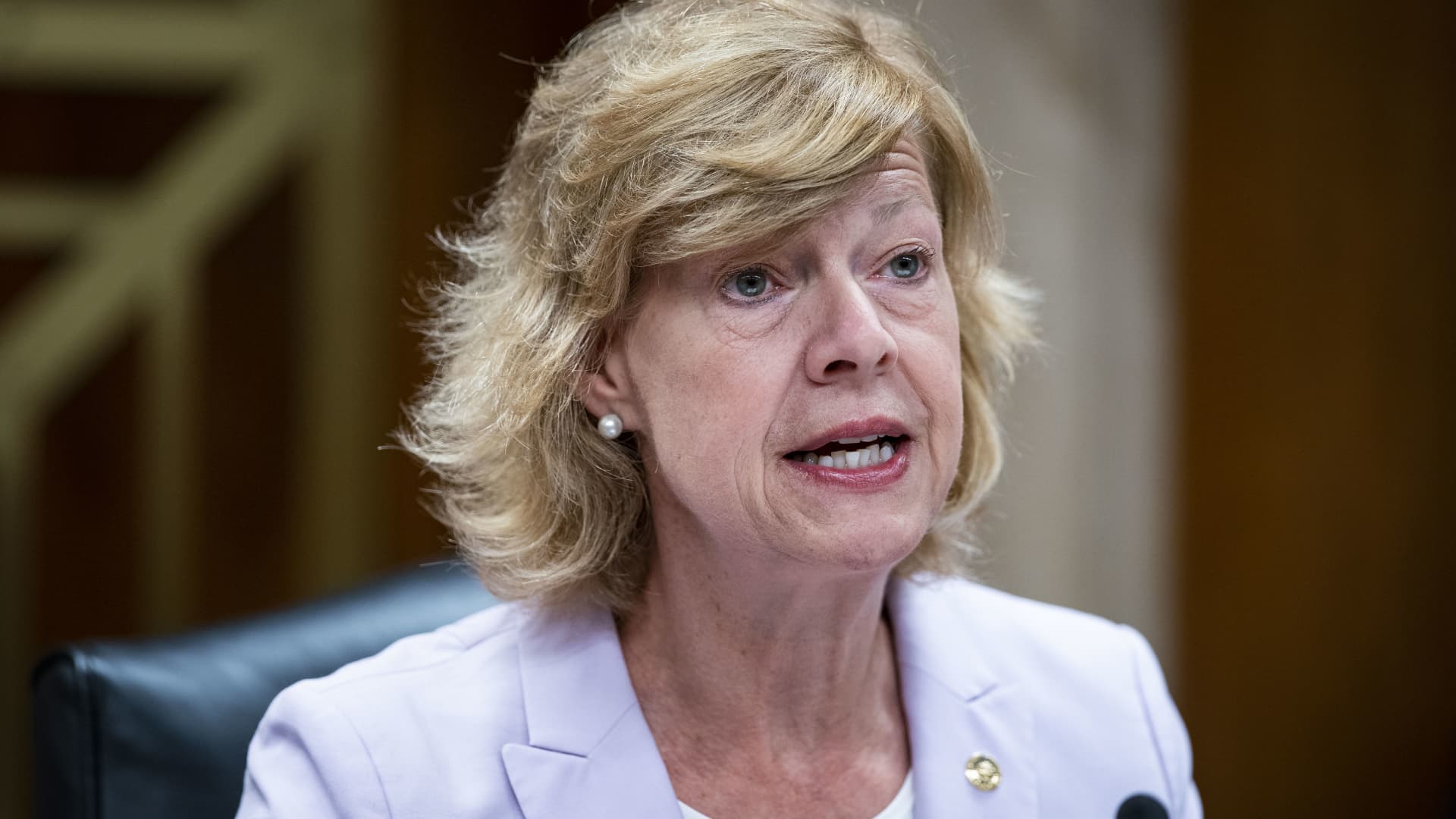 Senator Tammy Baldwin, a Democrat from Wisconsin and chair of the Senate Appropriations Subcommittee on Agriculture, Rural Development and U.S. Food and Drug Administration (FDA), speaks during a hearing in Washington, D.C., U.S., on Thursday, June 10, 2021.