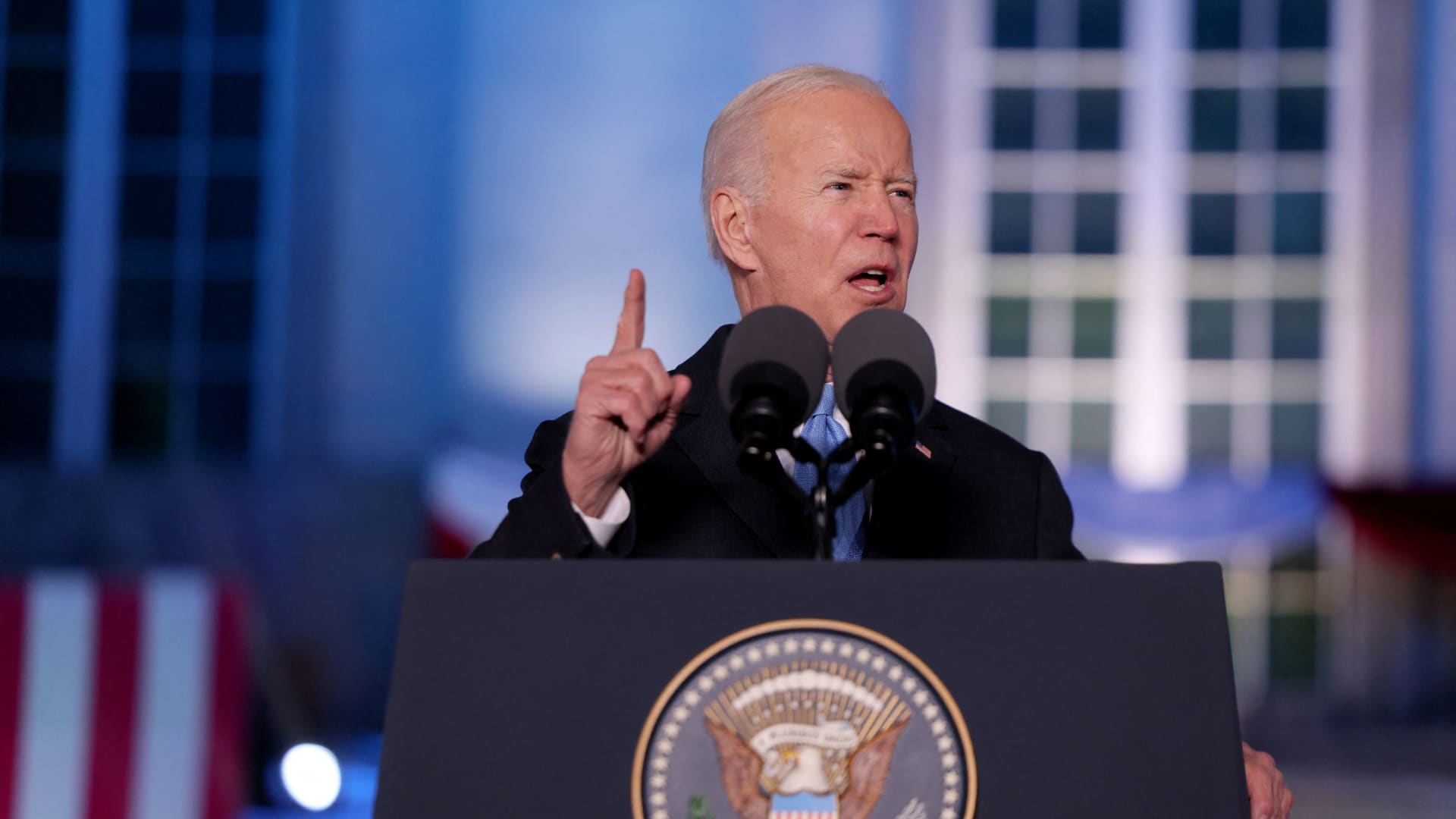 U.S. President Joe Biden speaks during an event at the Royal Castle, amid Russia's invasion of Ukraine, in Warsaw, Poland March 26, 2022.