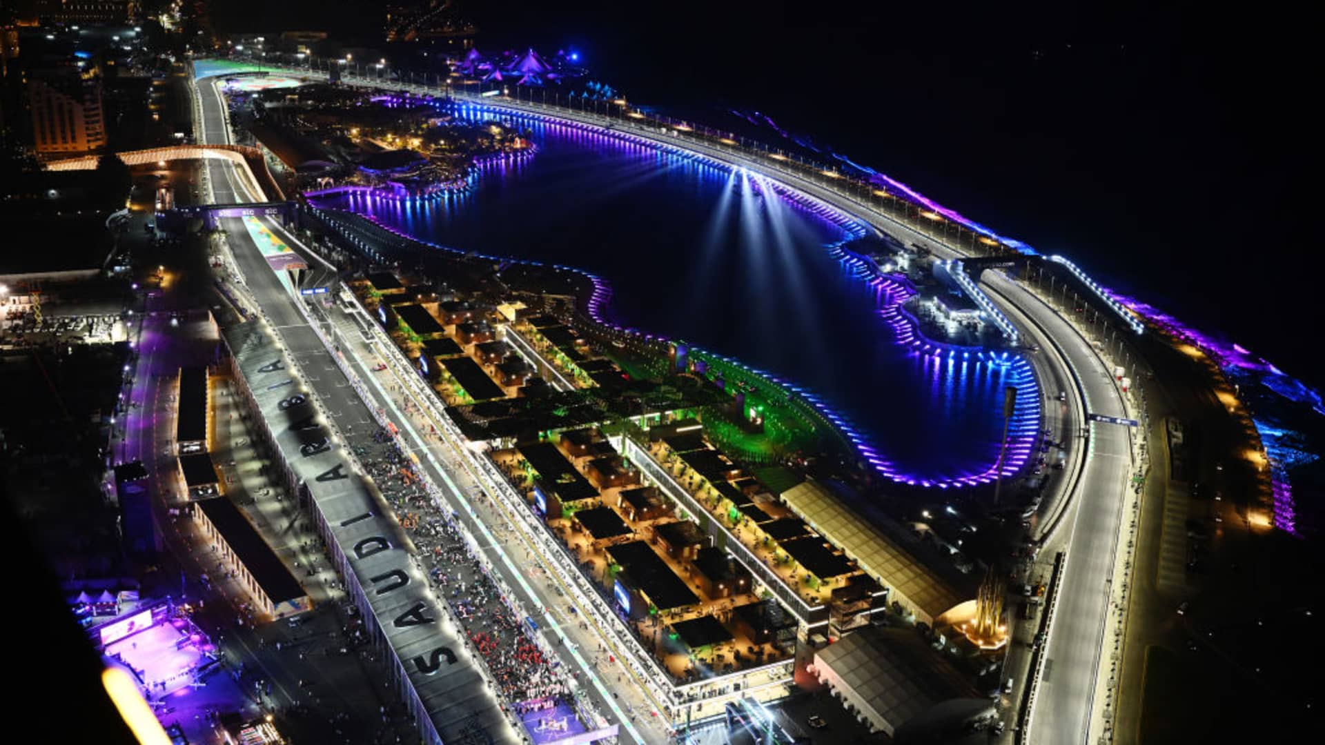 Racing teams prepare on the grid of the Jeddah Corniche Circuit for the F1 Grand Prix of Saudi Arabia. A missile attack ahead of the race raised fresh doubts about how host decisions are made.