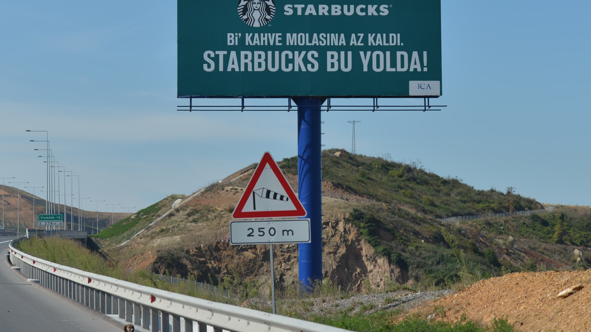 An advertisement for Starbucks seen on the motorway near Istanbul on Tuesday, 17 October 2017.