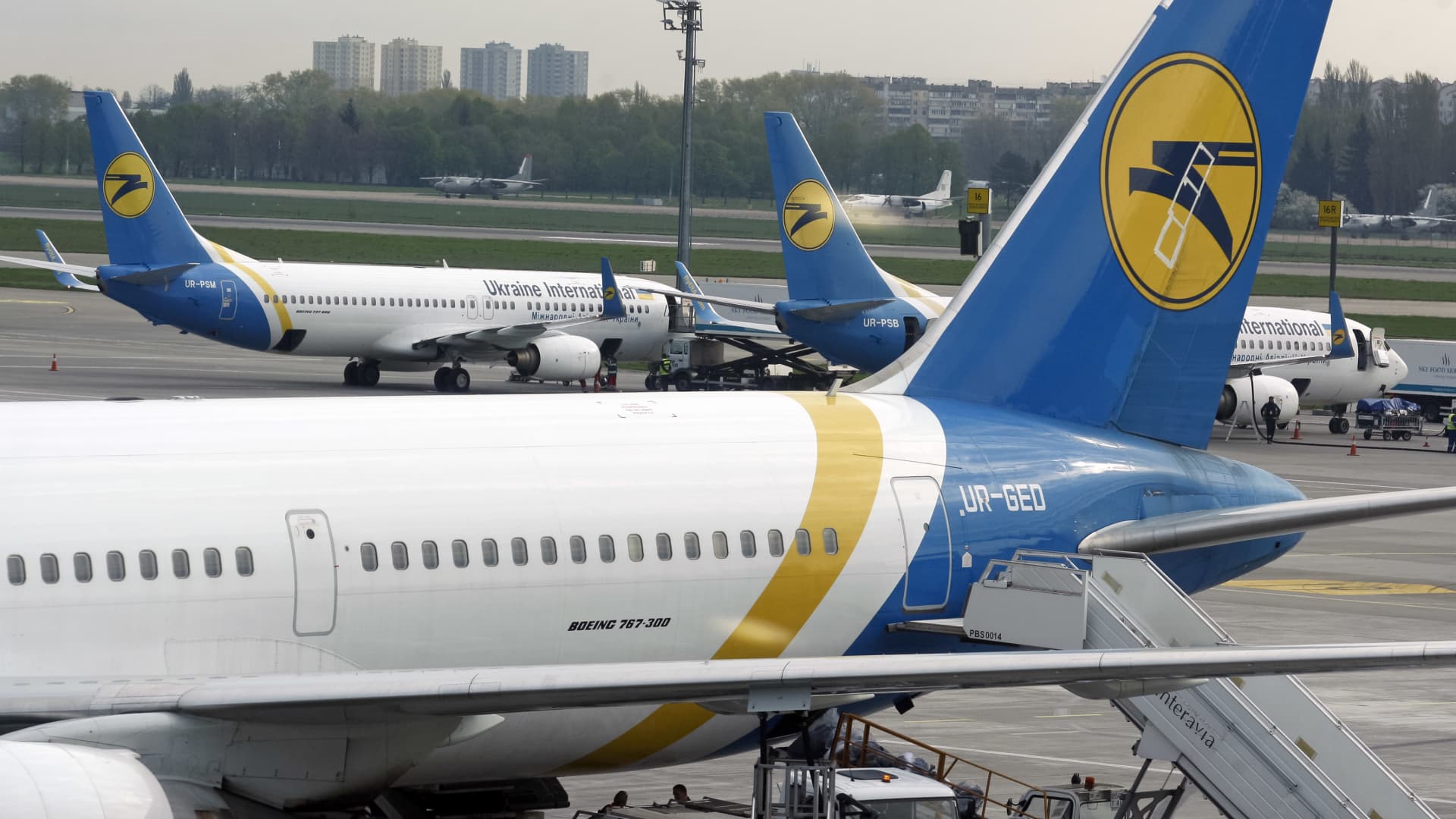 Aircrafts of the UIA (Ukraine International Airlines) airline is seen on the apron of Boryspil International airport near Kiev, Ukraine, 25 April, 2018.