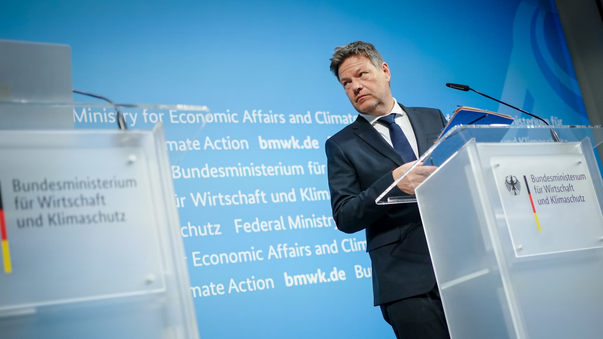 German Economy Minister Robert Habeck holds a press conference on Wednesday, March 30, 2022.