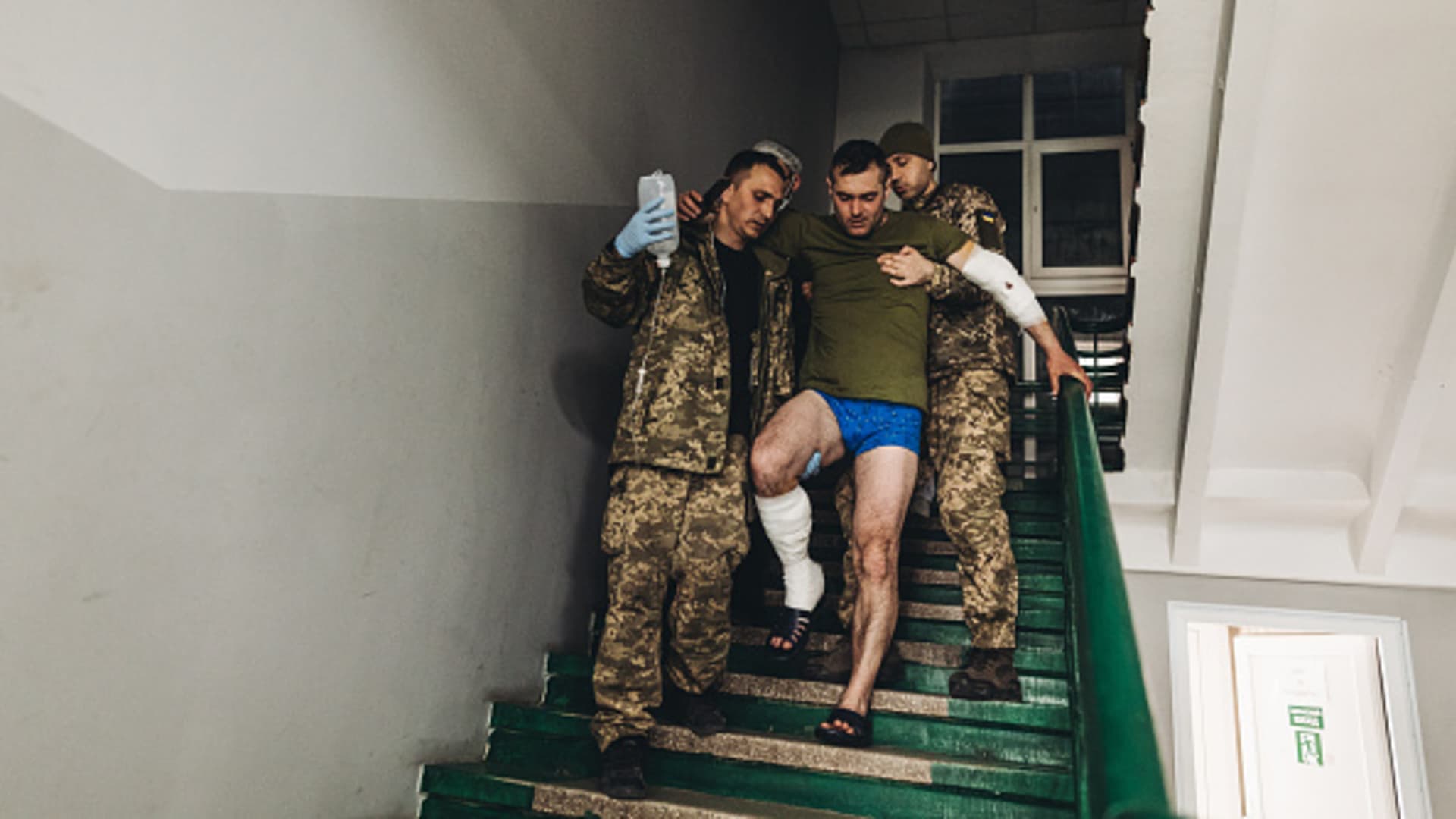 A wounded soldier at a hospital in Zaporizhzhya, Ukraine, 30 March 2022.