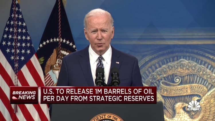 Biden announces U.S. will release 1 million barrels of oil per day from Strategic Petroleum Reserve