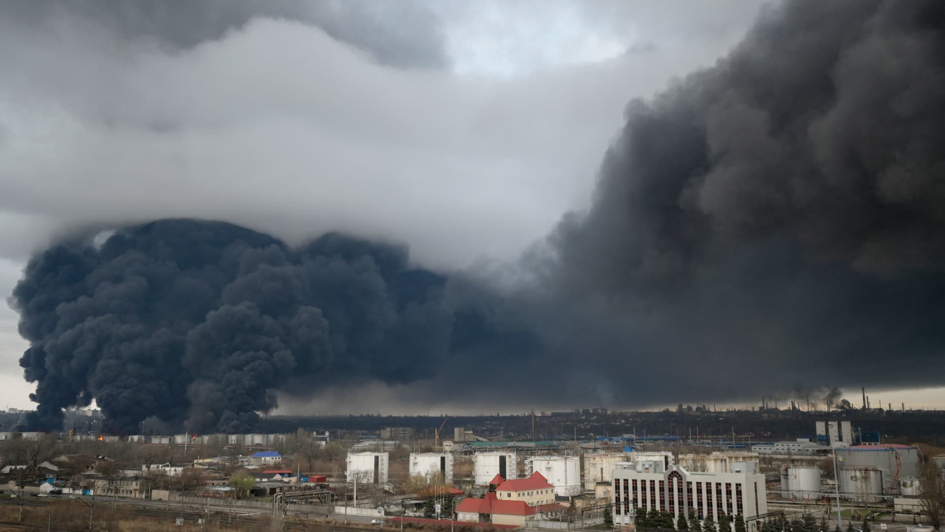 Smoke rises after an attack by Russian army in Odessa, on April 3, 2022.