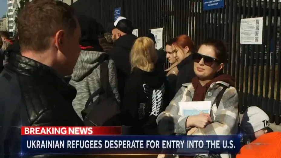 NBC News' Josh Lederman reports from Warsaw, Poland, on Ukrainian refugees seeking U.S. visas at the American Embassy.