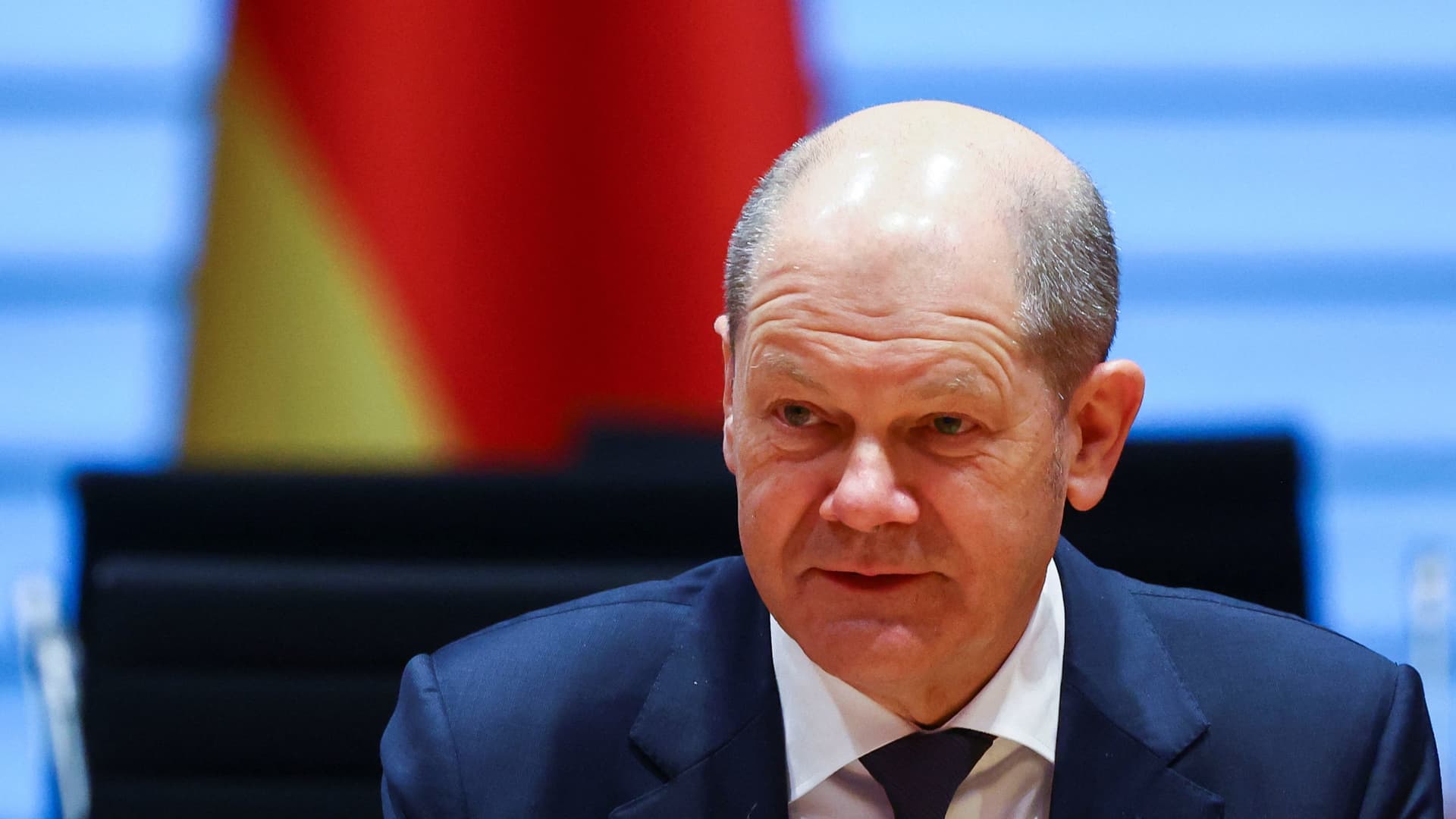 German Chancellor Olaf Scholz looks on before the weekly cabinet meeting in Berlin, Germany April 6, 2022.