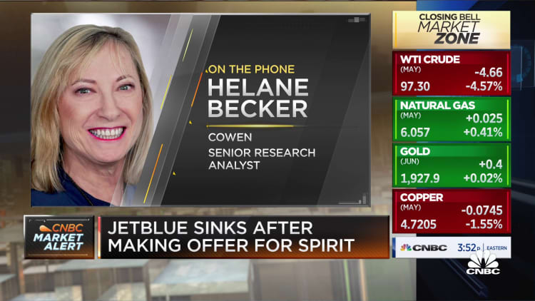 Cowen's Helane Becker says she's not 100% convinced on JetBlue-Spirit deal