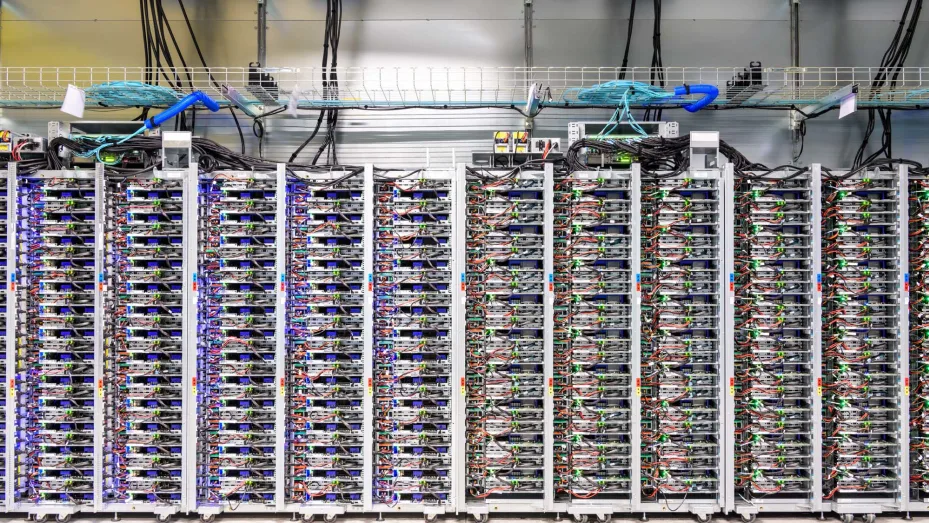 Computer servers in Google's data center in St. Ghislain, Belgium.