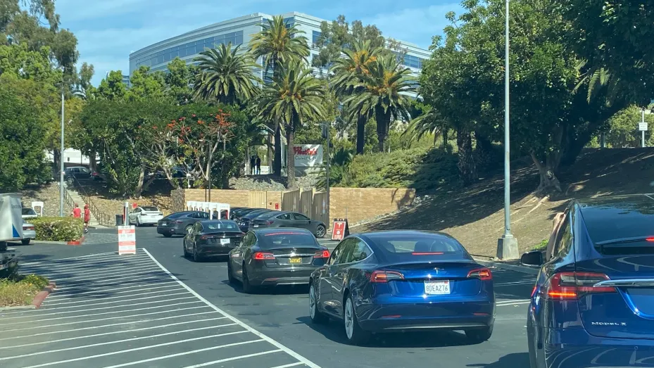 Tesla owners waiting to recharge their electric vehicle batteries in Southern California.