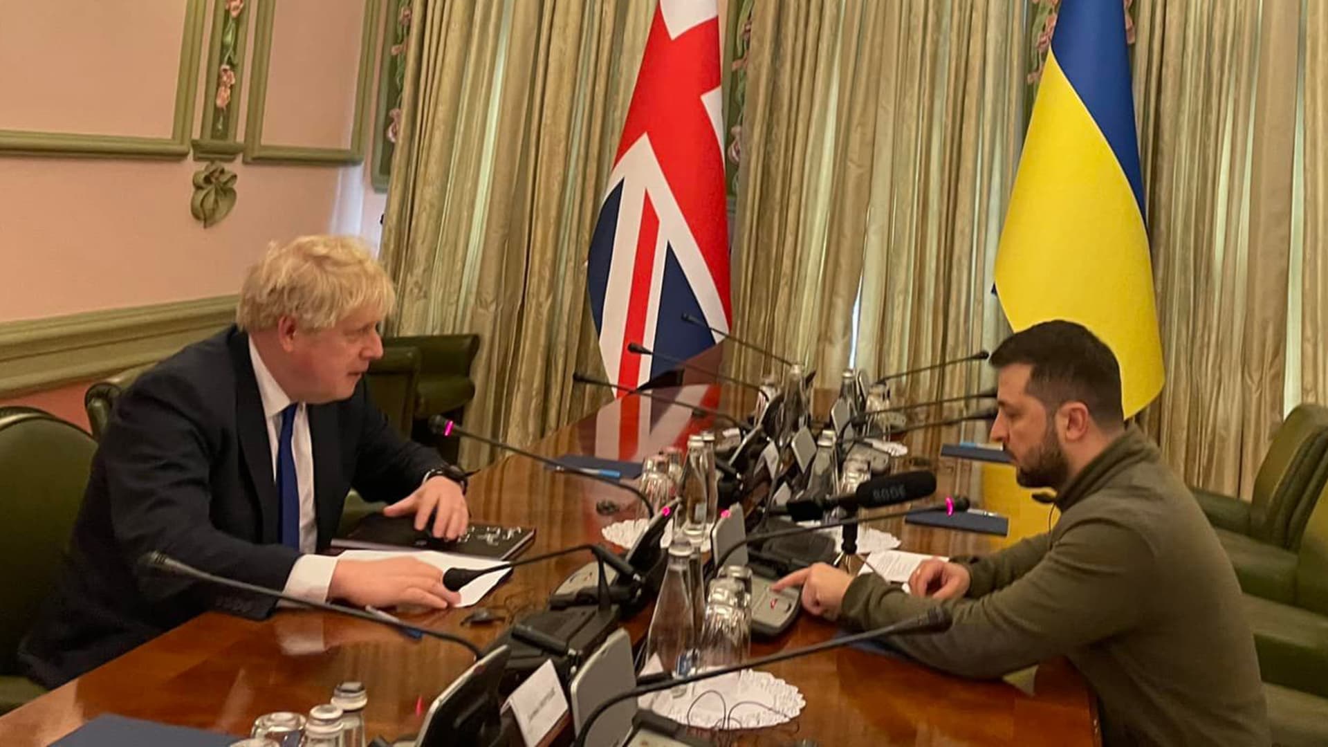 U.K. Prime Minister Boris Johnson meets with Ukrainian President Volodymyr Zelenskyy in Kyiv on April 9th, 2022.