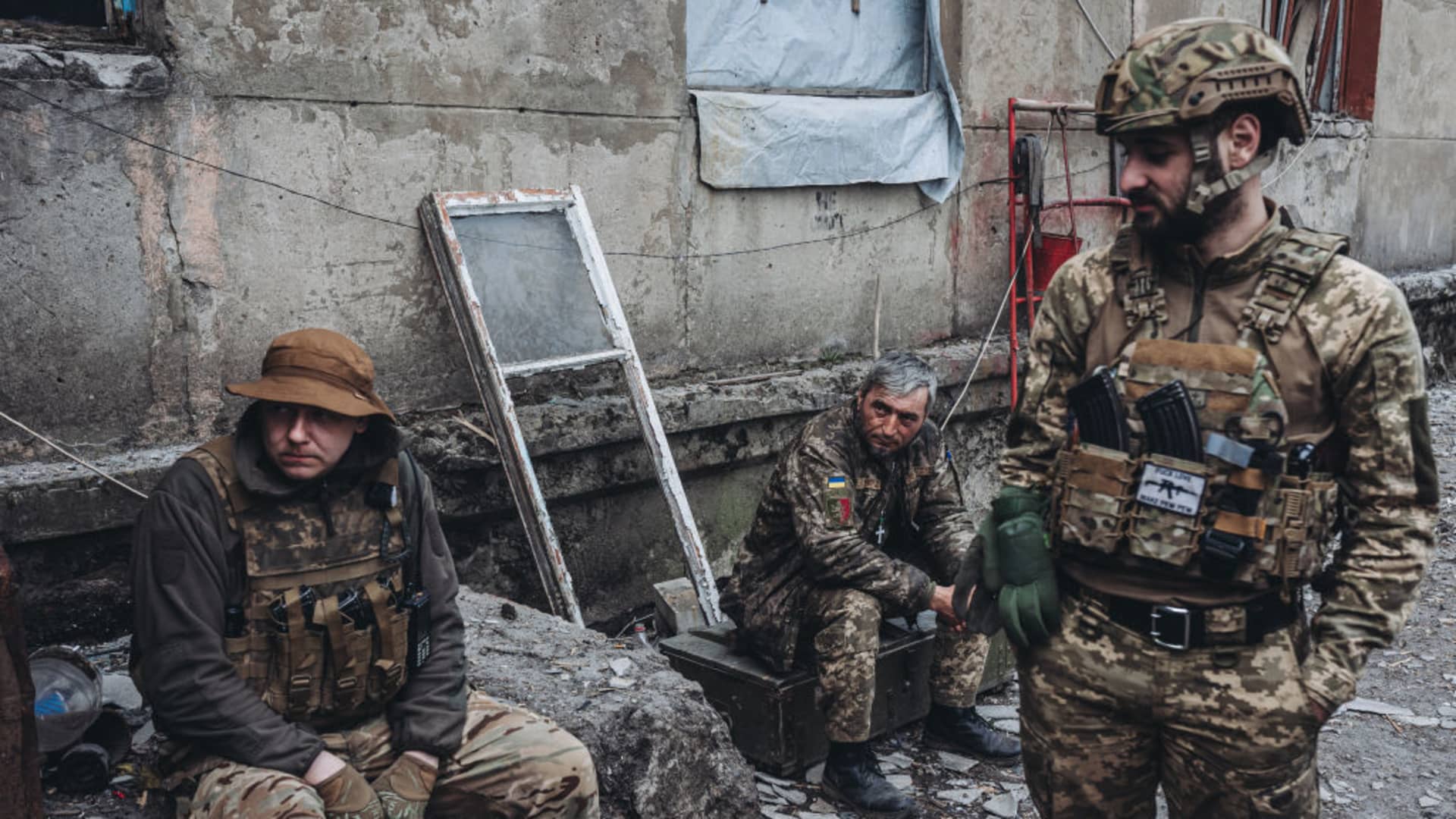 Military personnel are seen at a Ukrainian frontline in Donbass, Ukraine on April 11, 2022. 