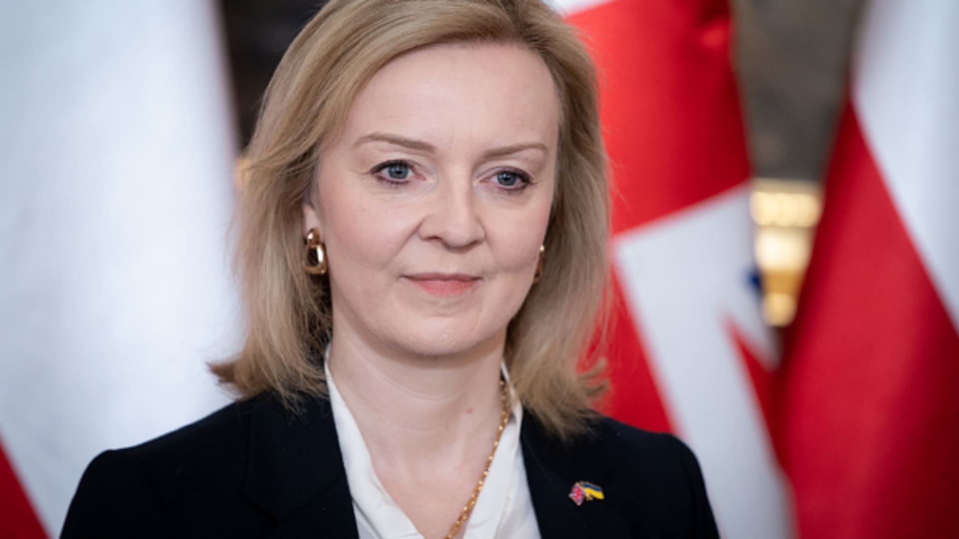 British Foreign Secretary Liz Truss in Warsaw, Poland, on April 5, 2022