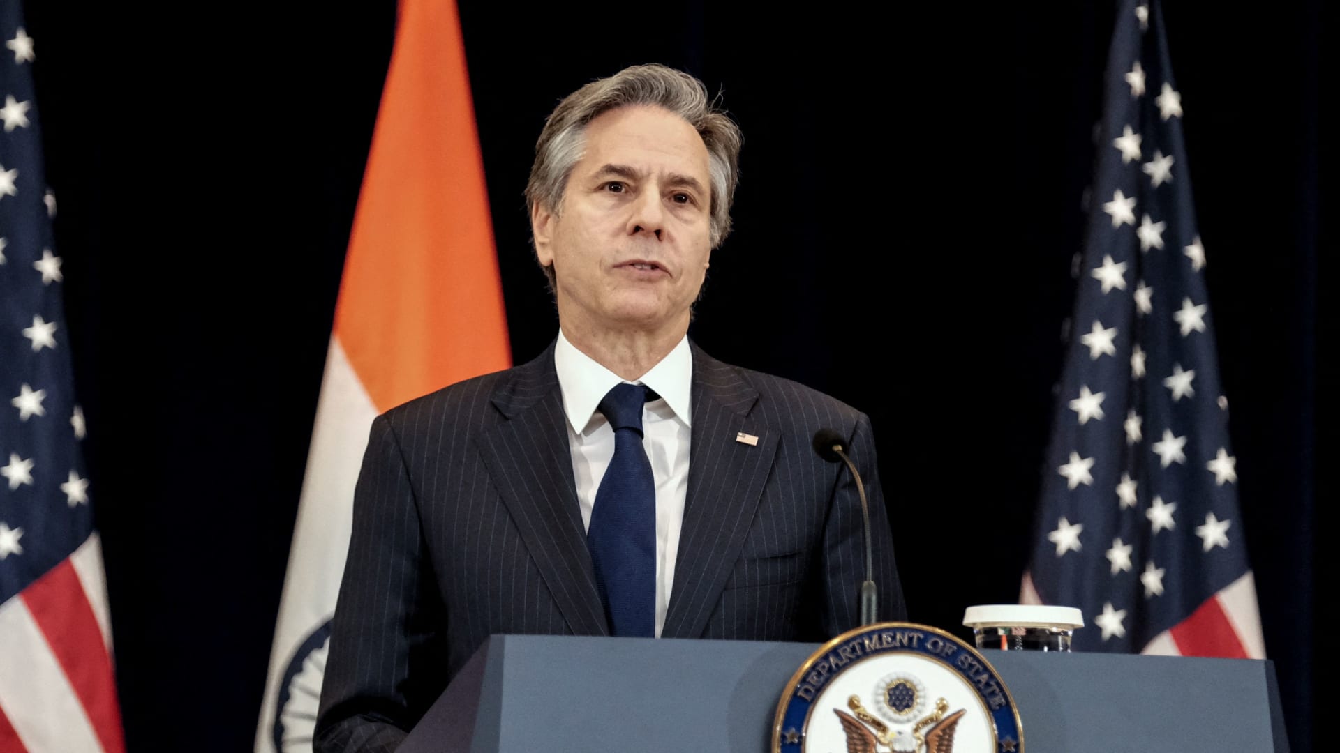 U.S. Secretary of State Antony Blinken holds a joint news conference during the fourth U.S.-India 2+2 Ministerial Dialogue at the State Department in Washington, U.S., April 11, 2022. 