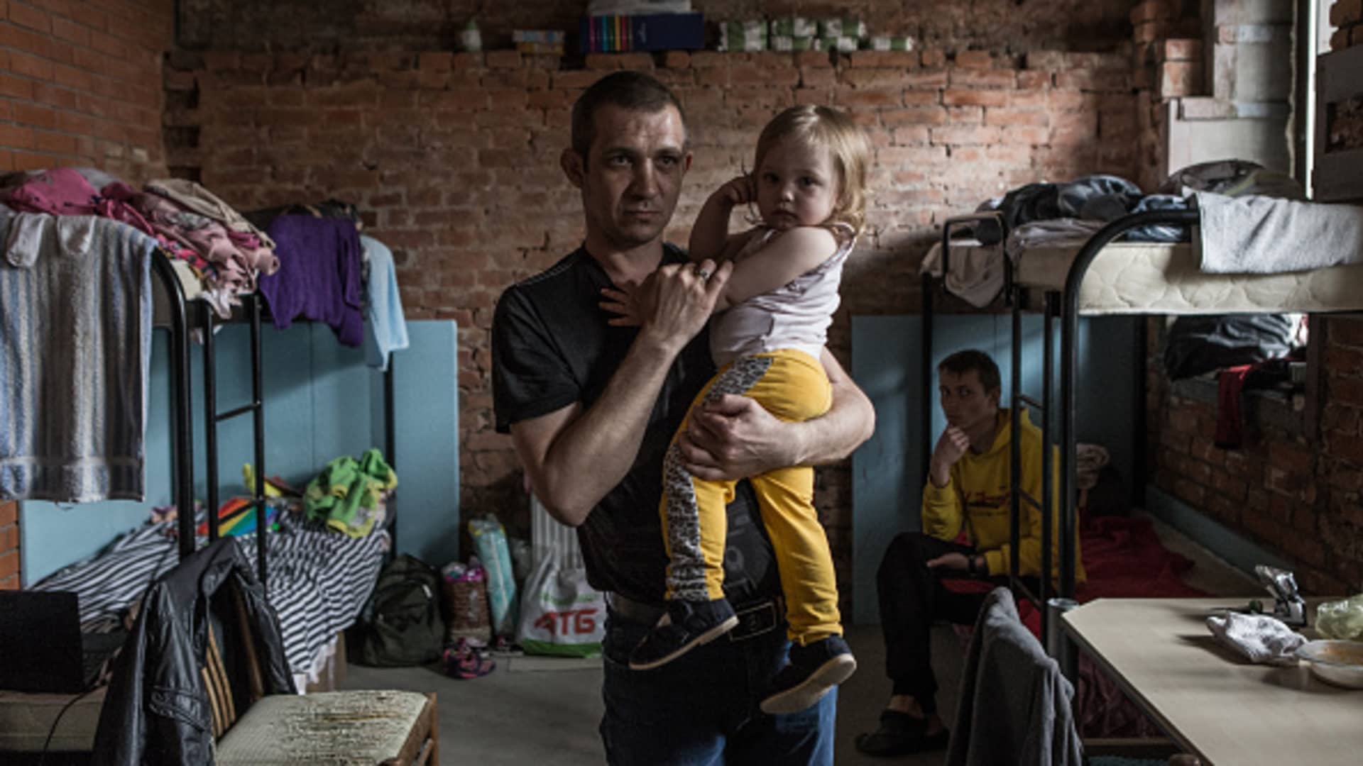 Civilians fleeing from conflict zones in Donetsk and Luhansk oblasts, take shelter at Semeinuy Hostel as its owner opened his hostel's doors to Ukrainian refugees in Dnipro, Ukraine on April 11, 2022. 