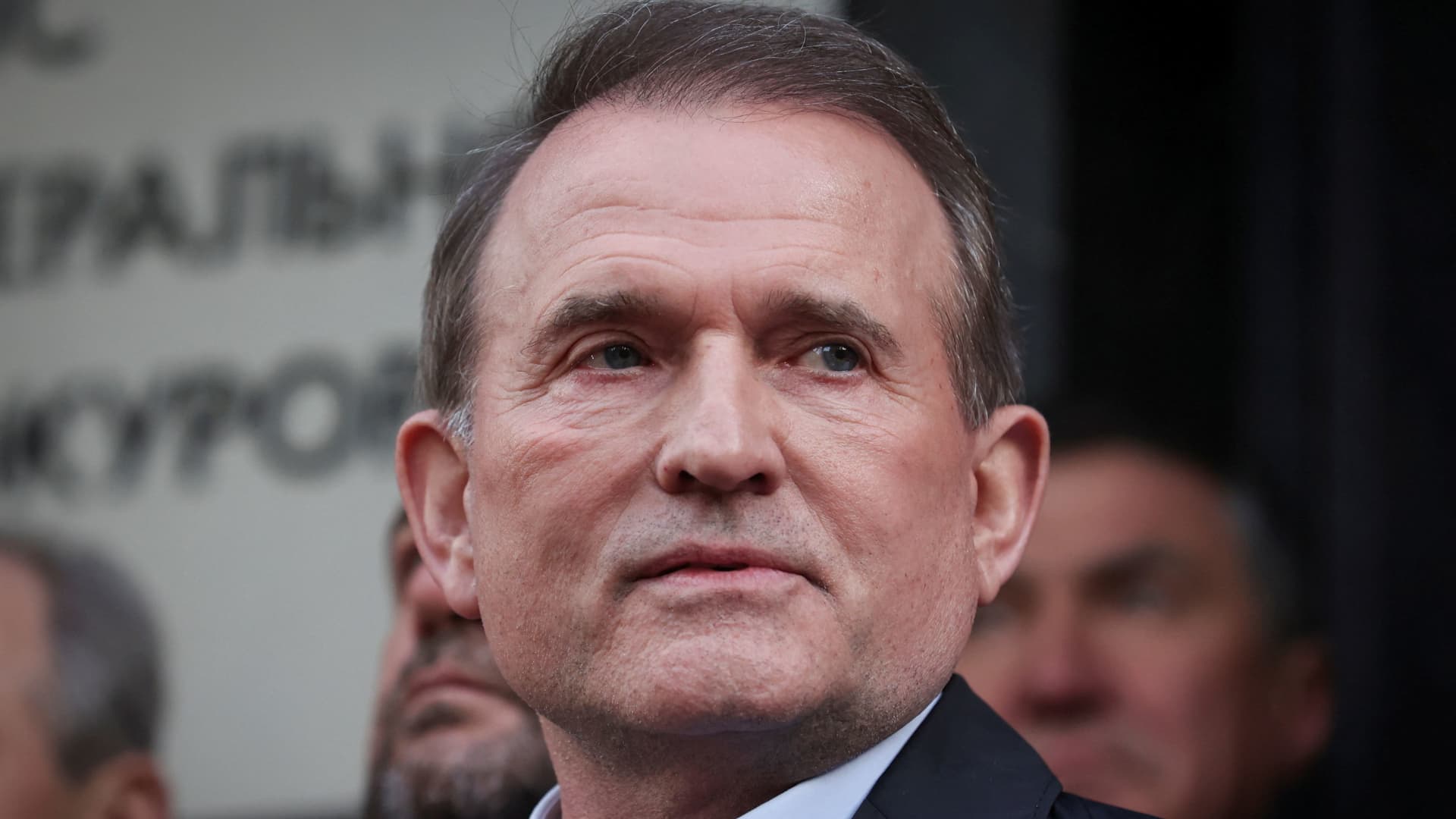 FILE PHOTO: Viktor Medvedchuk, leader of Opposition Platform - For Life political party, speaks with journalists outside the office of the Prosecutor General in Kyiv, Ukraine May 12, 2021. REUTERS/Serhii Nuzhnenko/File Photo