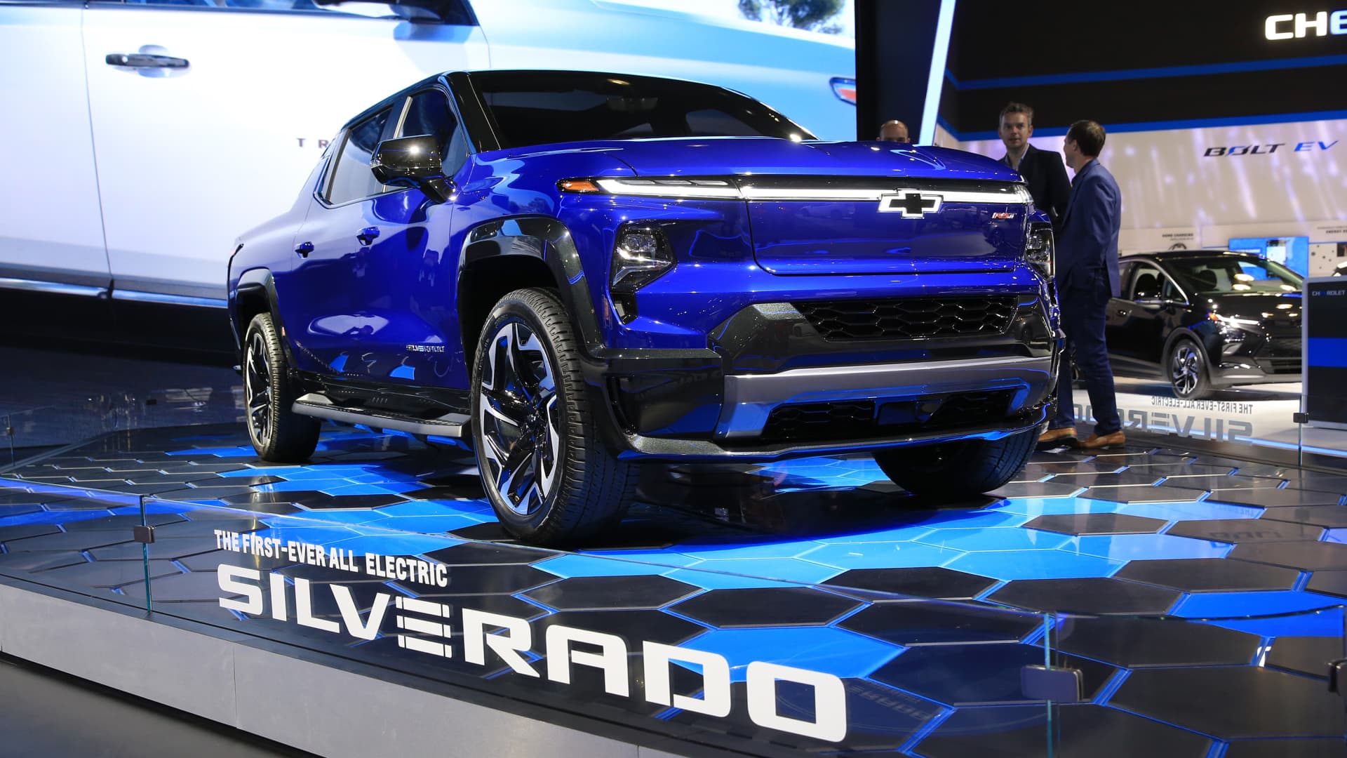 The all-electric Chevrolet Silverado at the New York Auto Show, April 13, 2022.