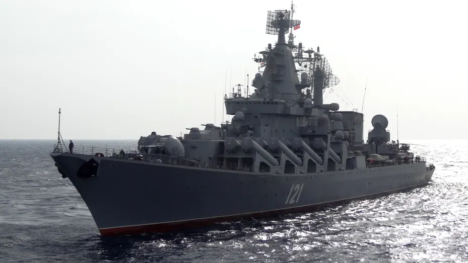 The Russian missile cruiser Moskva patrols in the Mediterranean Sea, off the coast of Syria, on December 17, 2015. Russia began its air war in Syria on September 30, conducting air strikes against a range of anti-regime armed groups including US-backed rebels and jihadist groups. Moscow has said it is fighting and other "terrorist groups," but its campaign has come under fire by Western officials who accuse the Kremlin of seeking to prop up Syrian President Bashar al-Assad. / AFP / Max DELANY (Photo credit 