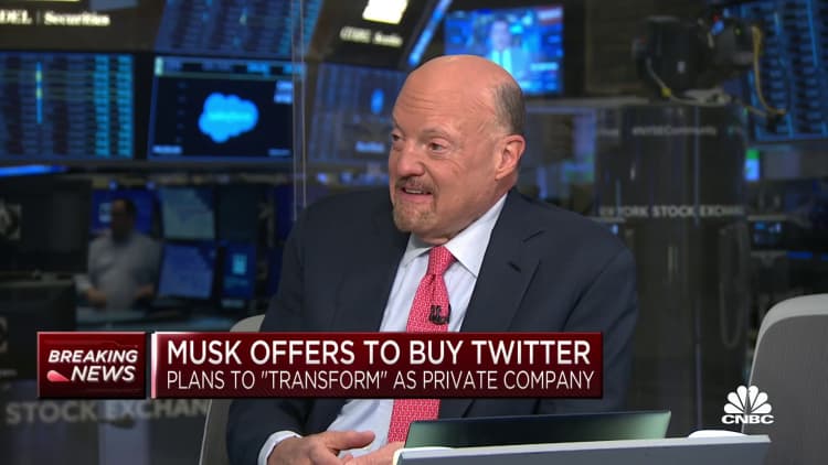 Twitter's board has 'no choice' but to reject Elon Musk's offer, says Jim Cramer