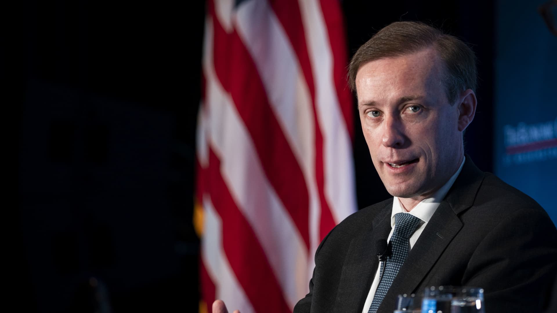 Jake Sullivan, White House national security adviser, speaks during an interview at an Economic Club of Washington event in Washington, D.C., U.S., on Thursday, April 14, 2022.