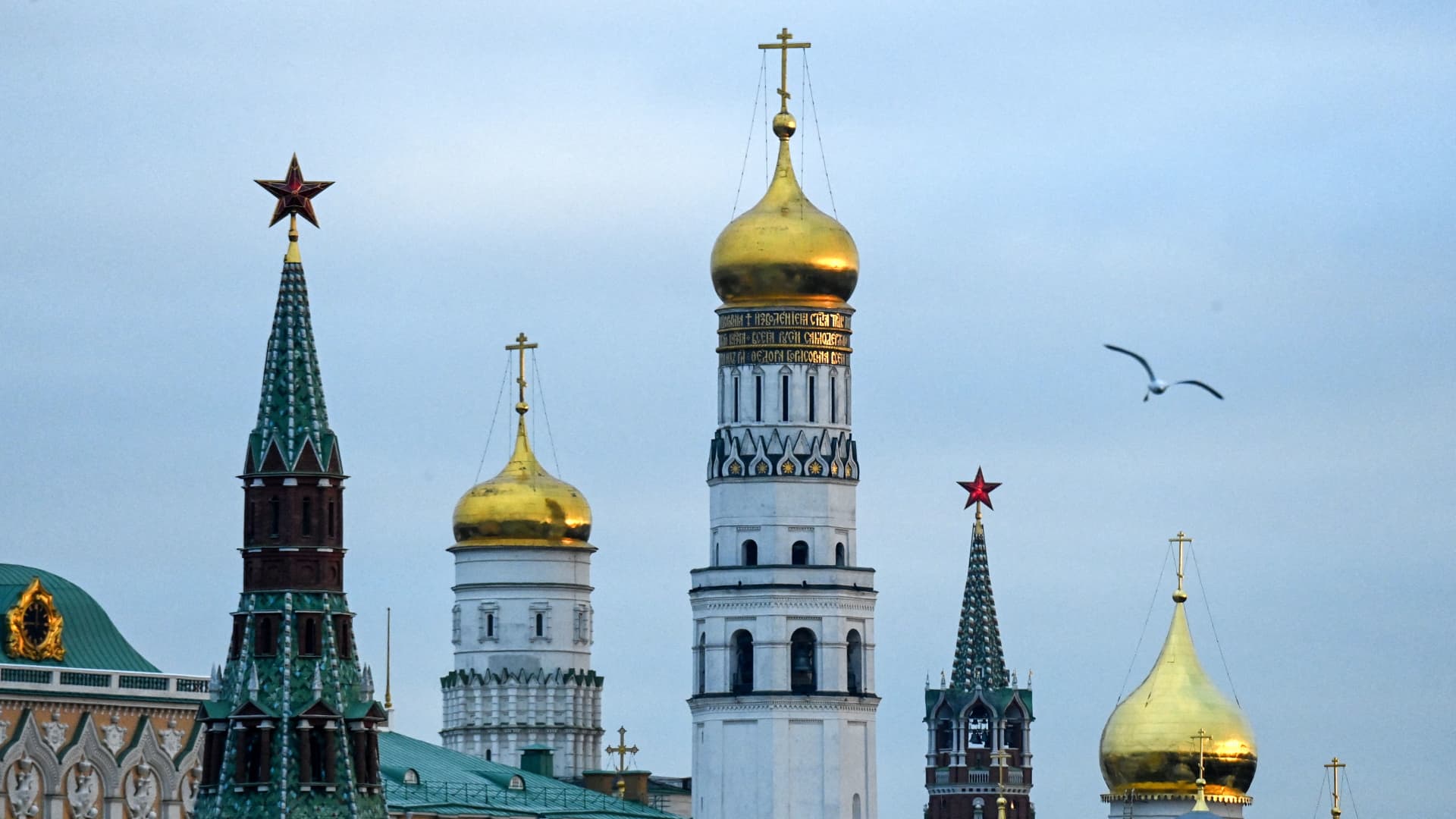The Kremlin towers and Ivan the Great Cathedral in Moscow.