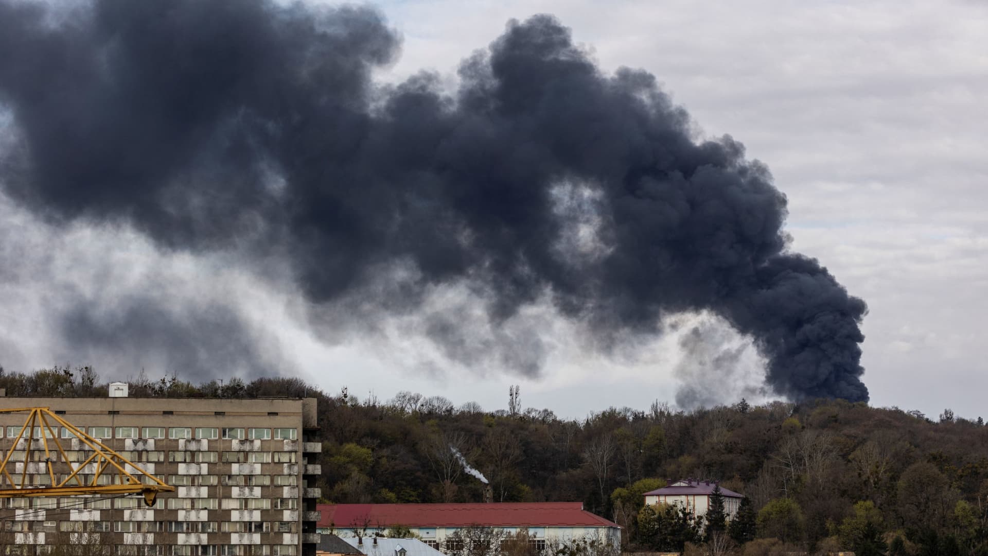 Smoke rises after missile strikes, as Russia's attack on Ukraine continues, in Lviv, Ukraine April 18, 2022.
