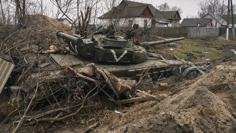Another Russian army tank recaptured by the Ukrainian army Borodyanka city near Kyiv, Ukraine, in early April.