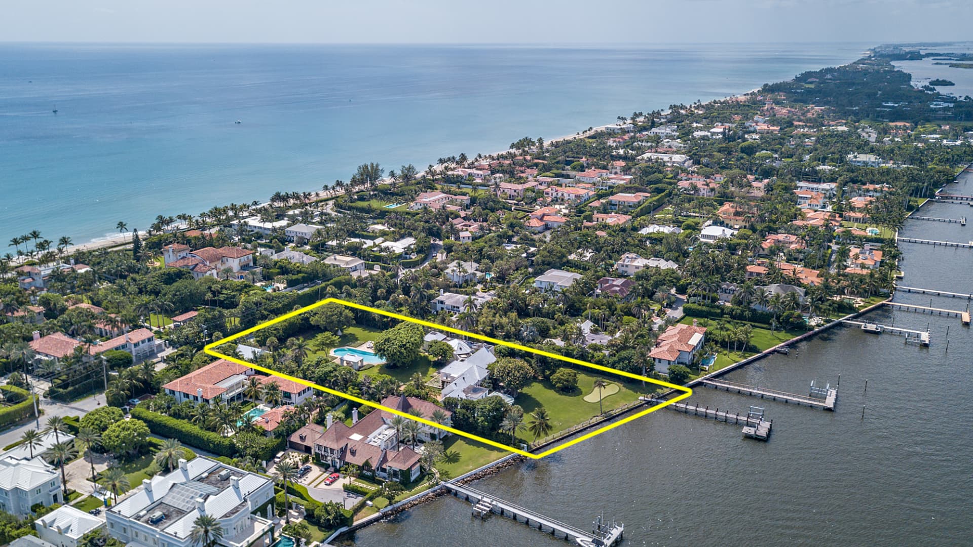 Aerial view of the $53 million Palm Beach home that delivered the top sale for Q1 2022 in South Florida.