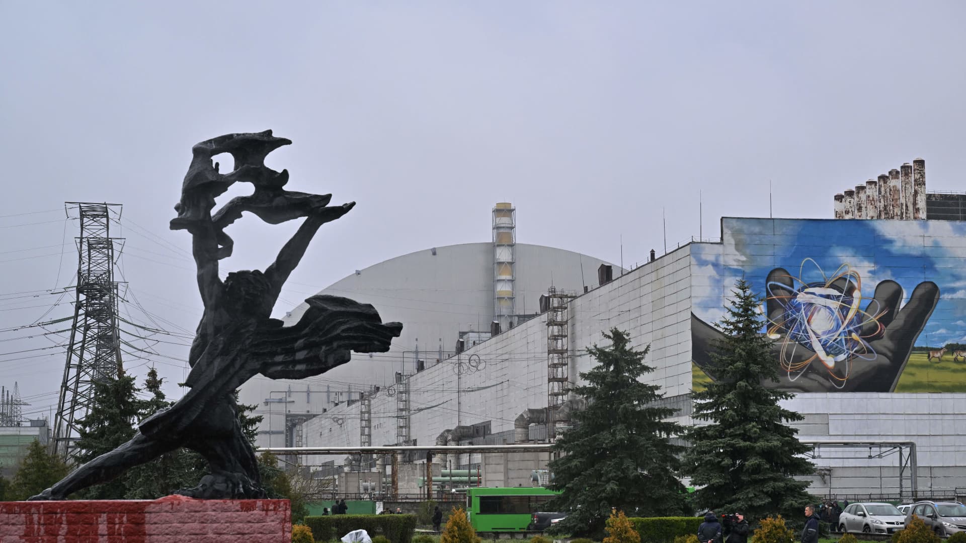 This photograph taken on April 26, 2022 shows the New Safe Confinement at Chernobyl Nuclear Power Plant which cover the number 4 reactor unit, on the 36th anniversary of the world's worst nuclear disaster. 